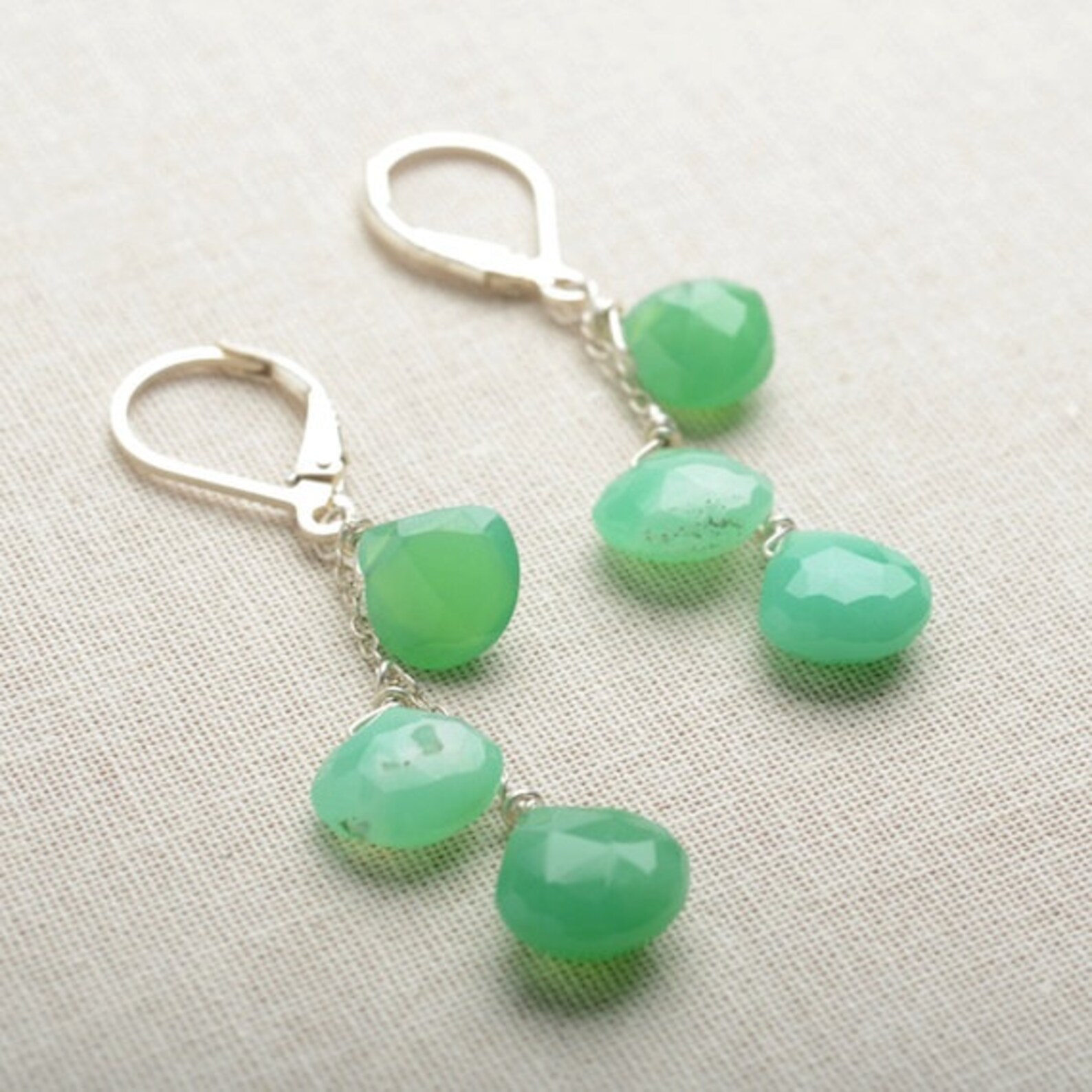 Green Chrysoprase Earrings Gemstone Dangle Earrings | Etsy