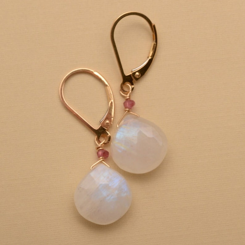 Moonstone Earrings Faceted Moonstone Pink Earrings Healing Etsy