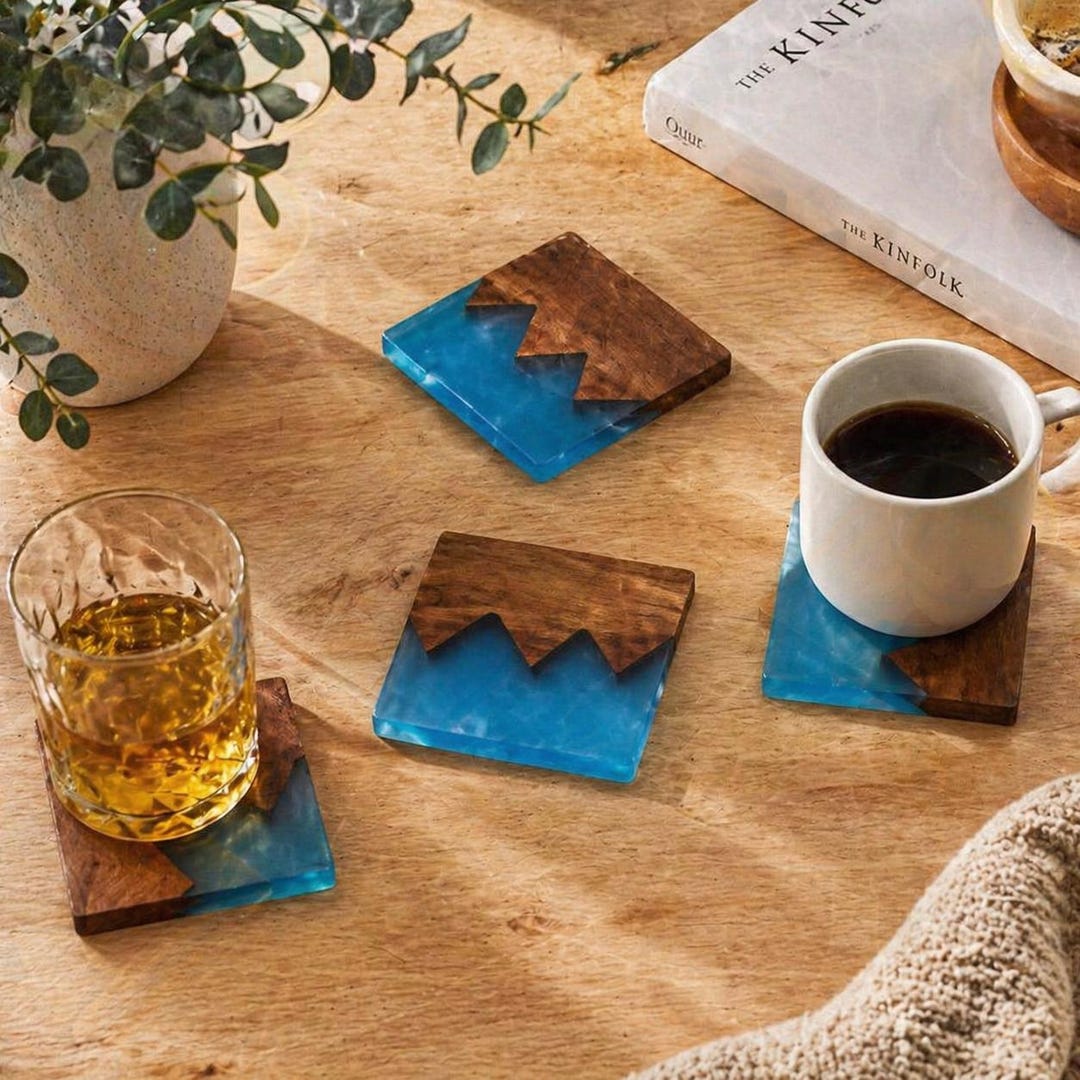 Handmade Wooden Resin Coaster,unique Drink Coaster,rustic Drinkware ...