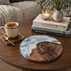 Handmade Wooden Resin Serving Tray, Natural Wood and Resin Dining Tray, Unique Round Wooden Tray, Coffee Table Decor, Eco-Friendly Home Gift