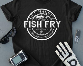 Camiseta Guy Harvey Fish Fry, Camiseta retrô de pescador de bagre da tradição sulista, Camiseta de pesca ao ar livre estilo vintage, Presente para ele