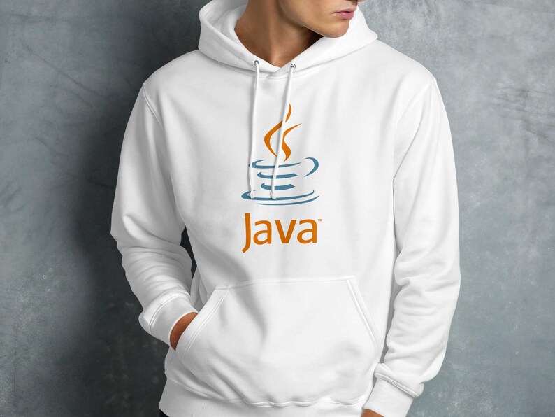 White hoodie with the Java logo and text on the front.
