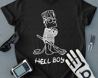Camiseta Bart Simpson Hellboy Mashup, Camiseta com Estampa Divertida de Desenho Animado, Presente para Fãs da Cultura Pop, Camiseta Estilo Quadrinhos Moderna