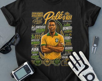 Player Pelé O Rei Football Legend Art T-Shirt | Edson Nascimento Iconic Goalscorer Graphic Tee | Vintage Brazil Soccer Fan Gift