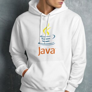 White hoodie with the Java logo and wordmark.