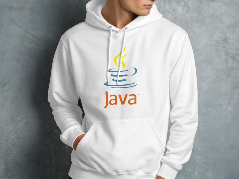 White hoodie with the Java logo and wordmark.
