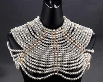 Collana a catena con perle fatta a mano, gioiello per la schiena e il corpo, collana da sposa di grande effetto, catena drappeggiata per donna