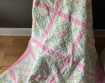 Pink Quilt *Free Shipping * Unique Quilt Vintage Quilt Top