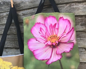 Floral Tote Bag: Fizzy Rose Cosmos