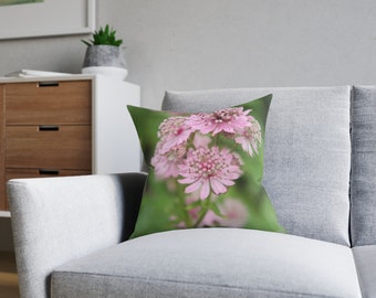 Flower print scatter cushion - pink Astrantia design