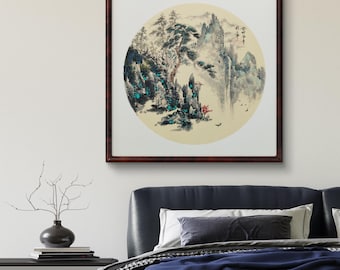 Asian Landscape Wall Art Paintings, Wooden  Frame, Hand Painted