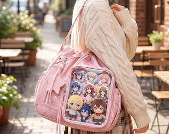Star Pattern Ita Bag ,4-Way Crossbody Backpack ,20cm Doll & Anime Badge Display Bag