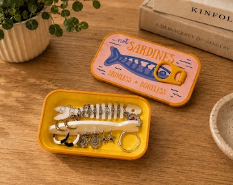 3D Printed Sardine "Tin like" Jewelry Case, Fishbone Earring Holder, Portable Organizer