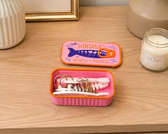 Portagioie a forma di sardina "tipo lattina" stampato in 3D, porta orecchini a lisca di pesce, organizer portatile