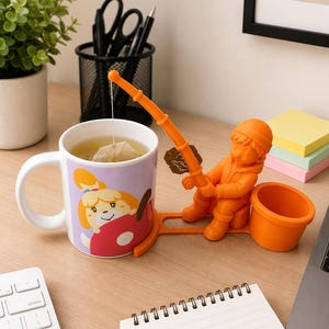 Teebeutelhalter im Fischer-Design, 3D-gedrucktes Tee-Accessoire, originelle Tassendekoration, Küchengeschenk