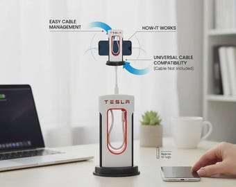 Tesla Supercharger V3 Style Phone Charging Stand, iPhone & Android Charger Dock, 3D Printed Accessory