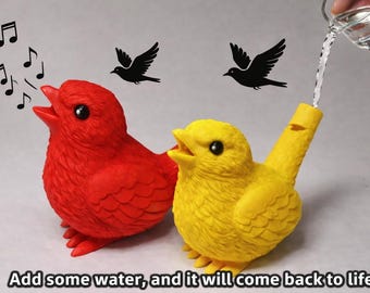 2pc Water Bird Whistle Toy for Kids, Fillable Musical Bird Call, Red Yellow