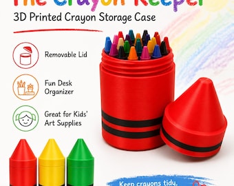 The Crayon Keeper, 3D Printed Giant Crayon Storage Case with Lid, Kids Art Organizer