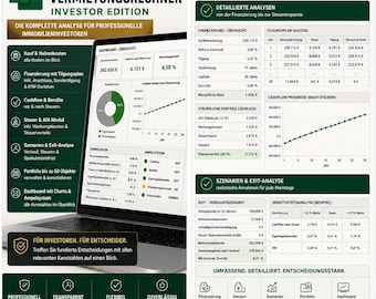 Immobilienrendite Rechner Excel | Cashflow, Finanzierung, AfA, Exit & Portfolio bis 50 Objekte