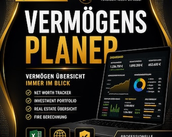 Vermögensplaner Excel | Finanzübersicht | Portfolio Tracker | FIRE Rechner | Haushaltsbuch | Immobilien & Krypto Dashboard Finanzplanung
