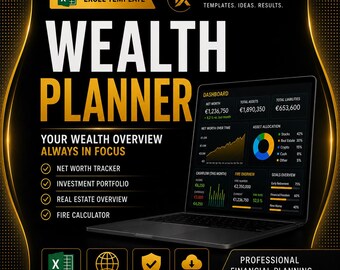 Vermögensplaner Excel | Nettovermögen, Portfolio, FIRE-Rechner & Finanz-Dashboard