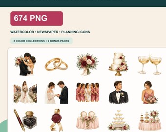 Hochzeits-Clipart Bundle PNG | 674 Aquarell-Grafiken für Einladung, Zeitung & Danksagung