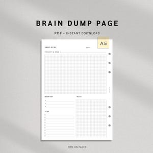 Brain Dump Printable A5 Planner Insert Thought Organizer To Do List Template for Mind Declutter and Productivity