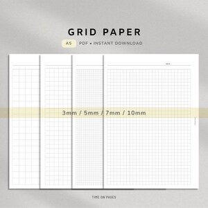 A5 Grid Paper Printable, Planereinlage mit Karomuster, 3 mm 5 mm 7 mm 10 mm PDF
