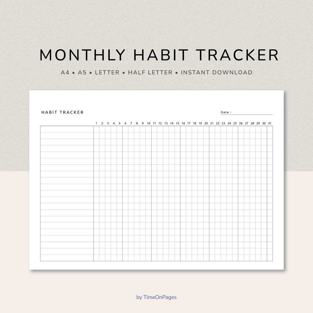 Monthly Habit Tracker Printable Planner (instant Download) - Etsy