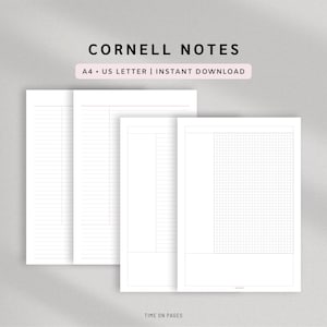 Printbaar sjabloon voor Cornell-aantekeningen, studienotities op A4-formaat (US Letter).