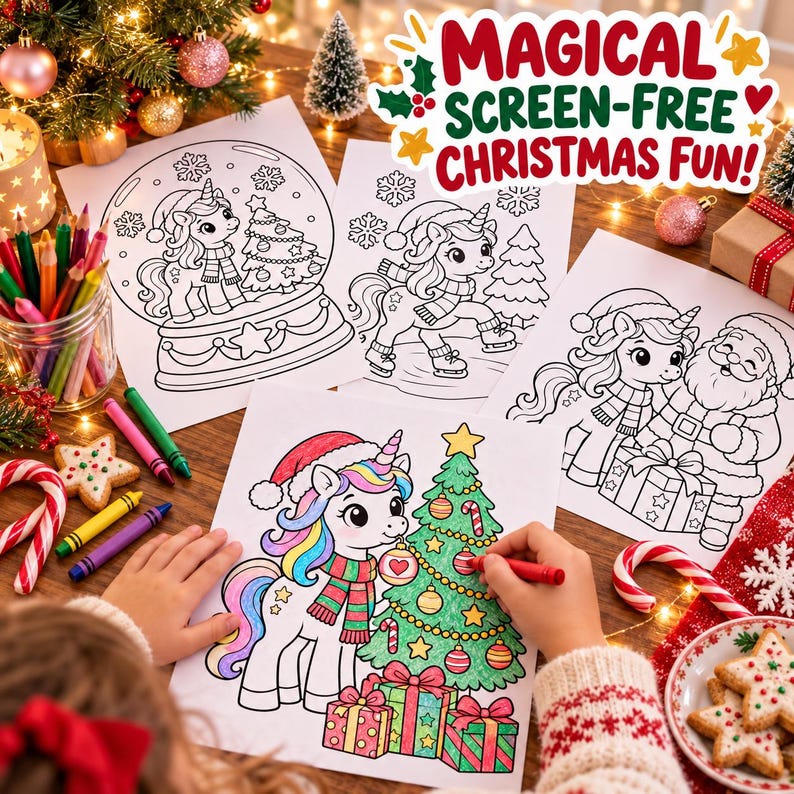 Christmas Unicorn Coloring Pages for Kids, 50 Printable Colouring ...