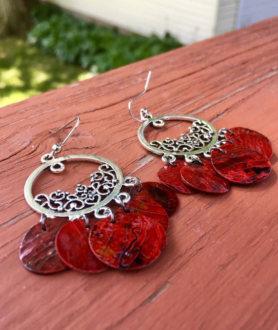 Dark Red "Simply Chandelier" Mussel Shell Earrings