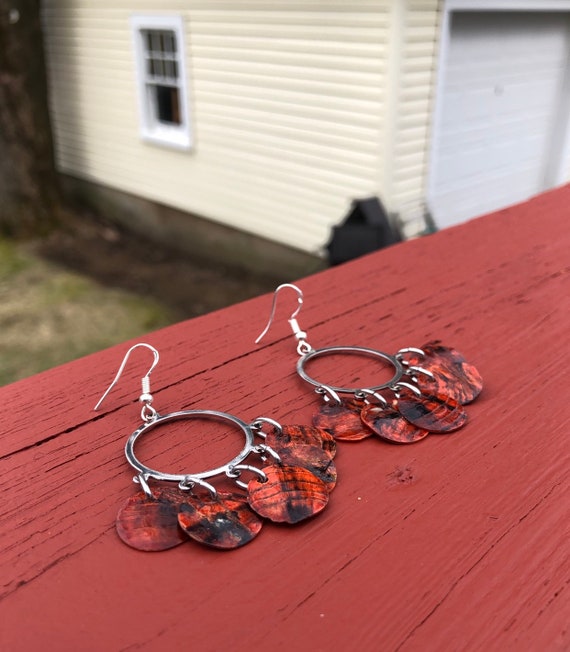Orange "Simply Chandelier" Mussel Shell Earrings