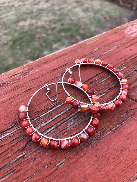 Wire Wrapped Orange Faceted Agate Earrings