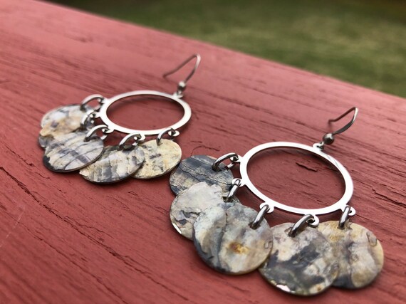 Grey "Simply Chandelier" Mussel Shell Earrings