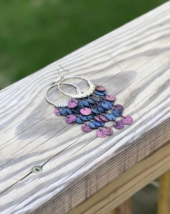 Dark Purple & Dark Blue Mussel Shell Chandelier Earrings