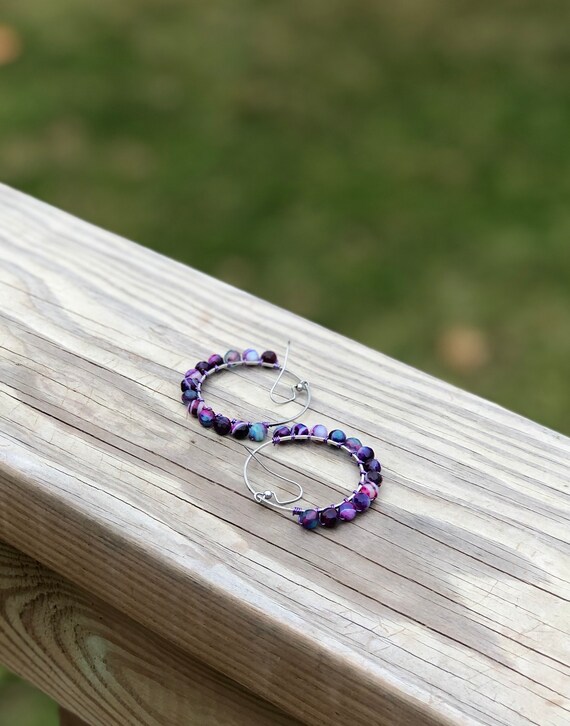 Wire Wrapped Purple Faceted Chandelier Earrings