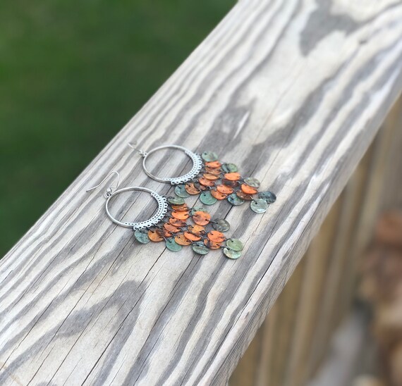 Orange & Blue Mussel Shell Chandelier Earrings