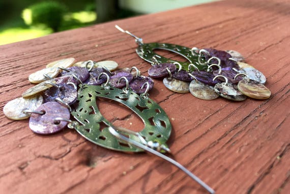Purple & Natural "Simply Chandelier" Mussel Shell Earrings