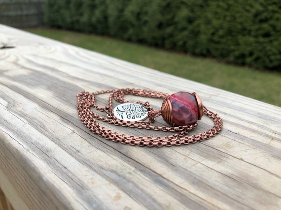 Pink Agate Wire Wraped Necklace