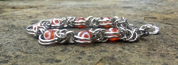 Orange Tibet Faceted Agate Chainmaille Bracelet