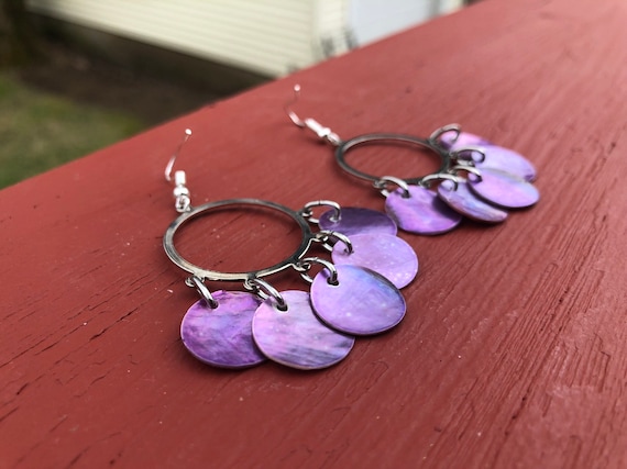 Purple "Simply Chandelier" Mussel Shell Earrings