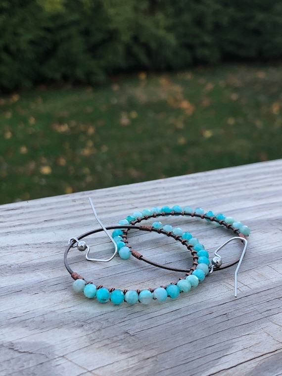 Wire Wrapped Amazonite Chandelier Earrings