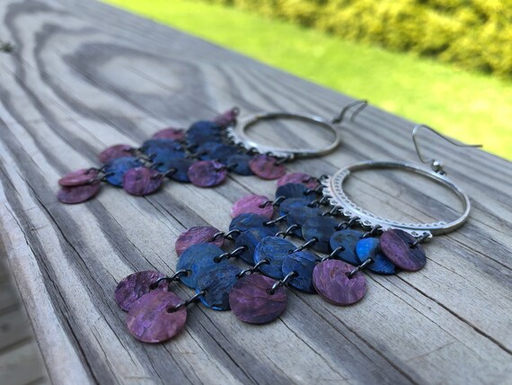 Dark Purple & Dark Blue Mussel Shell Chandelier Earrings