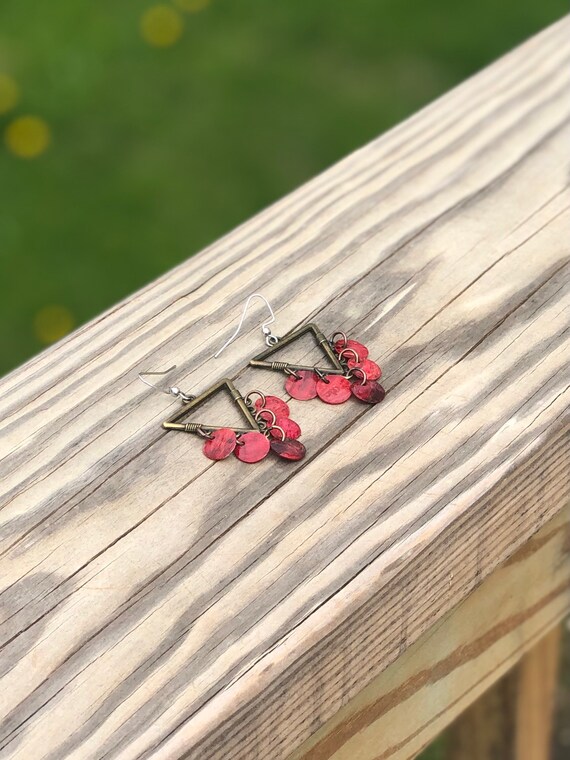 Red Mussel Shell Chandelier Earrings