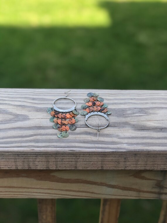 Orange & Blue Mussel Shell Chandelier Earrings
