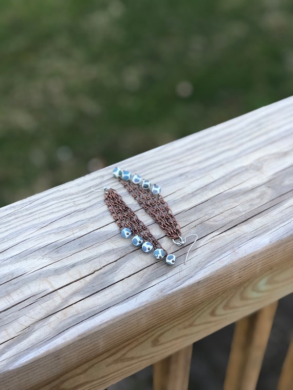 Light Blue Faceted Agate Dangle Earrings