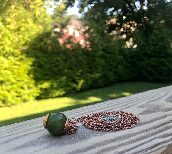 Green Dragon Veins Agate Wire Wraped Necklace