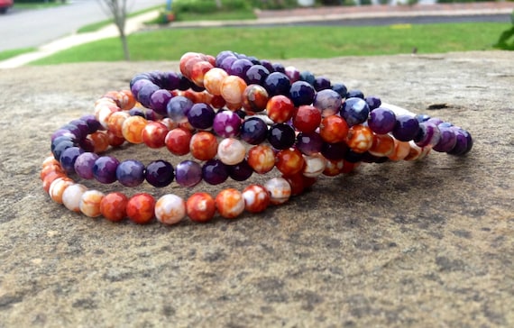 Purple & Orange Faceted Agate Stack Bangles