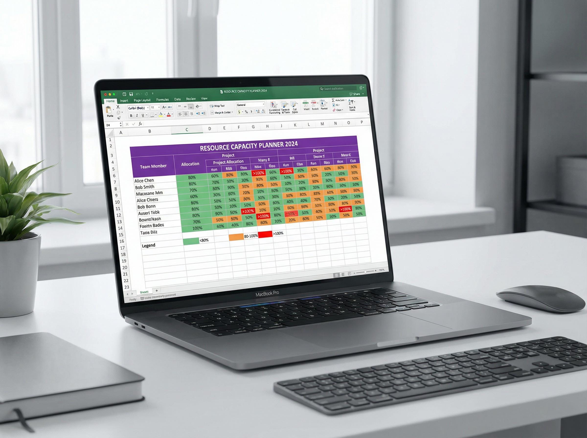Resource Capacity Planner Excel Template | Team Workload Tracker ...